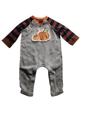 Mud Pie 3-6m NWT Pumpkin Patch Halloween Romper Waffle applique Thanksgiving